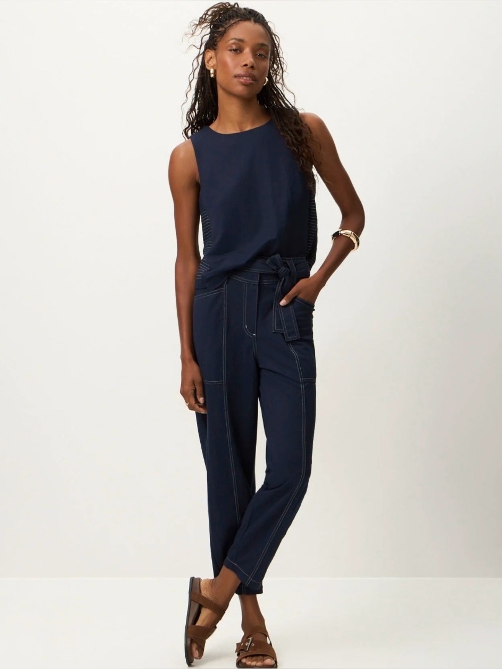 Navy 2- Piece Utility Set-Tie Waist Pants and Tank Top